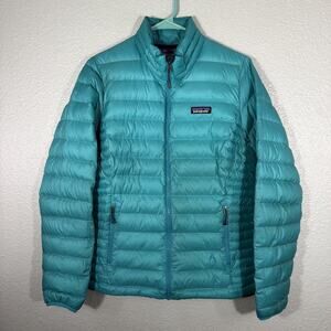 Patagonia Down Sweater Jacket Womens Size M Aqua Blue Goose Down Puffer GUC